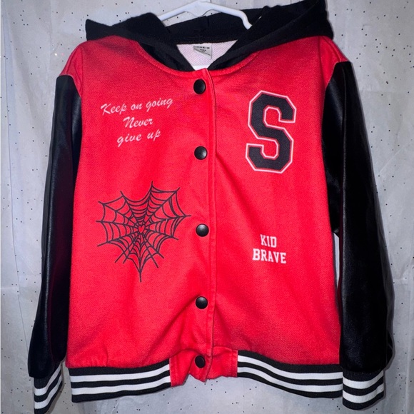 SHEIN Red and Black Varsity Jacket with Spider Web Design - Picture 1 of 5
